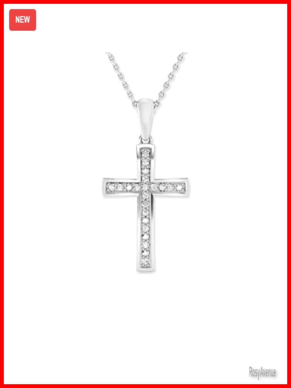 1/10 ct Lab Grown Diamond Cross Pendant Necklace Sterling Silver 18 Inch Cable